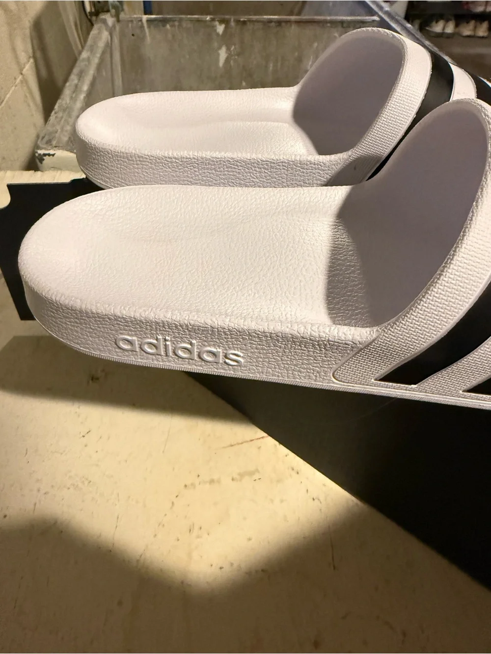 White Slide Sandals with Black Stripes - Men's Casual Slides